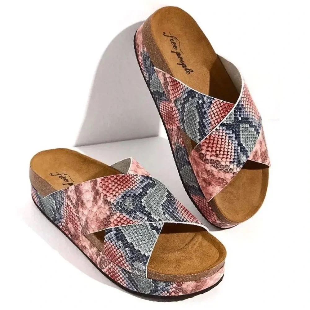 Free People Sidelines Flatform Sandals Candy Snake Blue Pink Women’s Size36